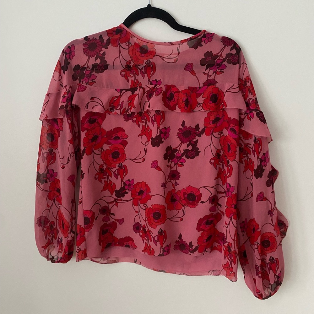 Wilfred Silk Floral Sheer Pink/Red Blouse